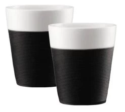 2 Tasses Bistro - Porcelaine Avec Bande Silicone Noire - 30cl - BODUM