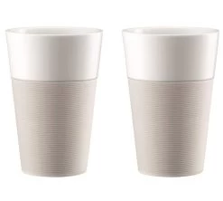 Tasses BODUM - Bistro En Porcelaine Avec Bande Silicone Blanche 2x60cl