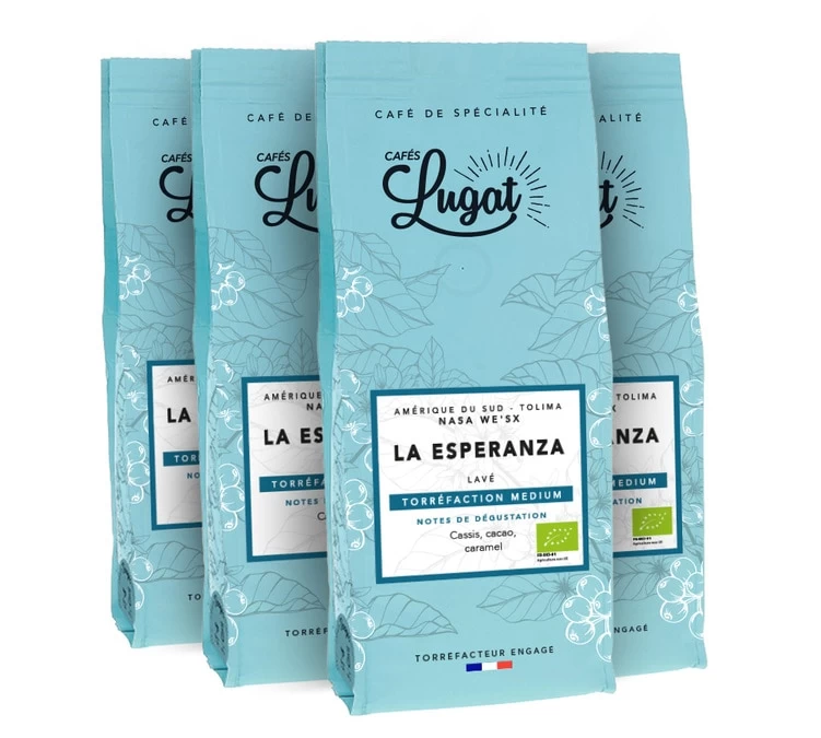 4x250g Café En Grain Bio La Esperanza - Cafés Lugat 3 4x250g Café En Grain Bio La Esperanza - Cafés Lugat