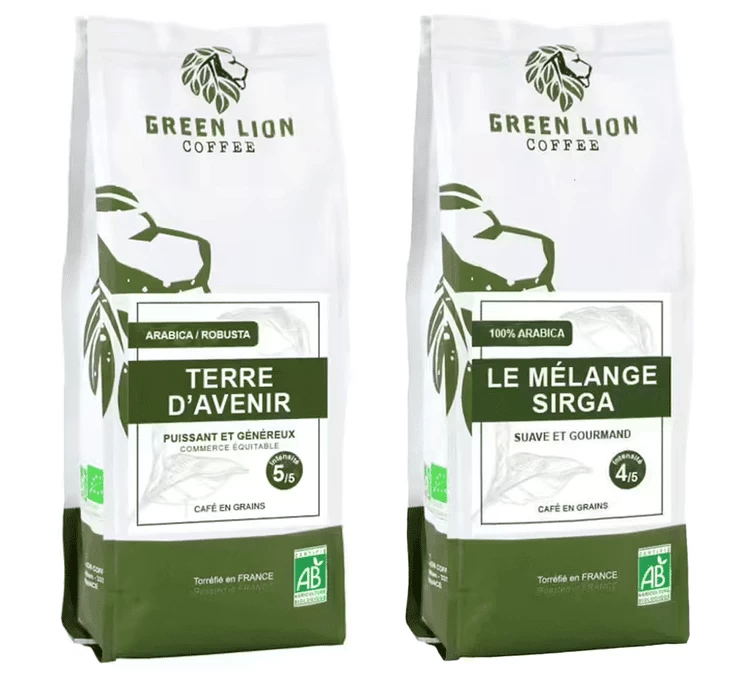 Pack 500 G Café En Grain Bio Terre D'avenir Et Mélange Sirga - GREEN LION COFFEE 3 Pack 500 G Café En Grain Bio Terre D'avenir Et Mélange Sirga - GREEN LION COFFEE