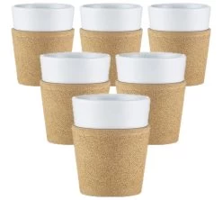 6 Tasses Bistro 30 Cl - Porcelaine Blanche Et Liège - BODUM