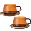 Lot De 2 Tasses + Sous Tasses - KINTO - 27 Cl Ambre -Bodum Soldes mug sepia x2 1