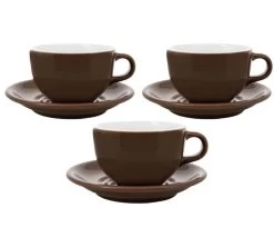 3 Tasses Et Sous Tasses Latte Bowl 19 Cl Marron - ORIGAMI