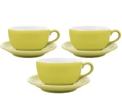 3 Tasses Et Sous Tasses Latte Bowl 25 Cl Vert - ORIGAMI