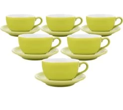 6 Tasses Et Sous Tasses Latte Bowl Origami 25 Cl - Vert